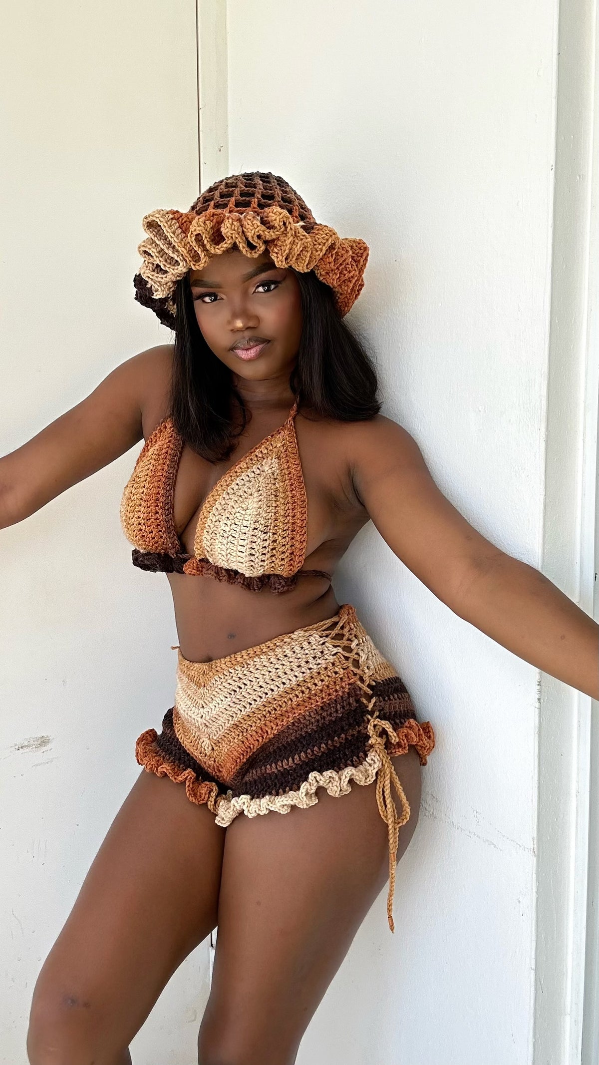 Miss brown with ruffle hat