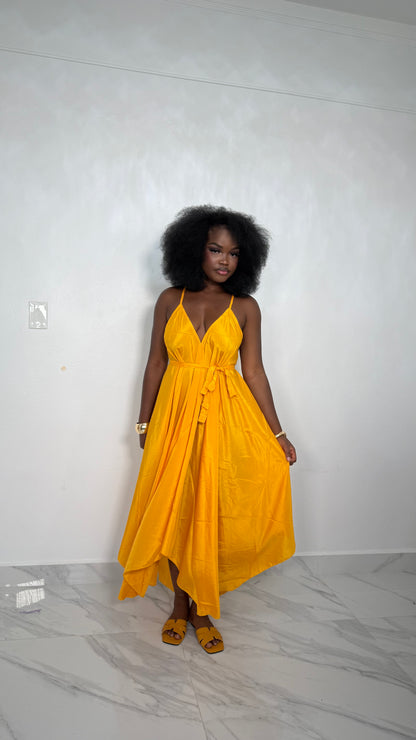 Yellow Wrap Maxi Dress – Bright Summer V-Neck Flowy Dress
