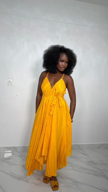 Yellow Wrap Maxi Dress – Bright Summer V-Neck Flowy Dress